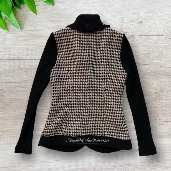 Tracy Reese tan & black houndstooth wool cardigan sweater blazer Shop@iAmWarrior - Picture 5 of 10